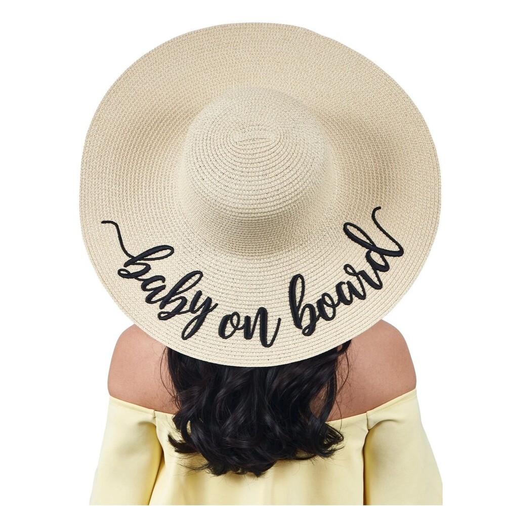 Baby on Board Embroidered Sun Hat Baby Shower Babymoon Straw Beach Hat Summer